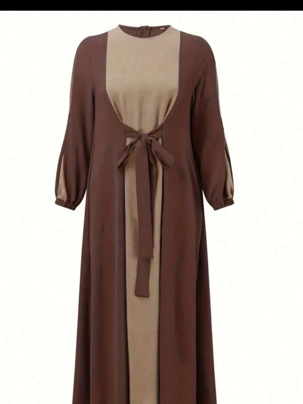 Brown Two-Tone Tie-Waist Maxi Dress